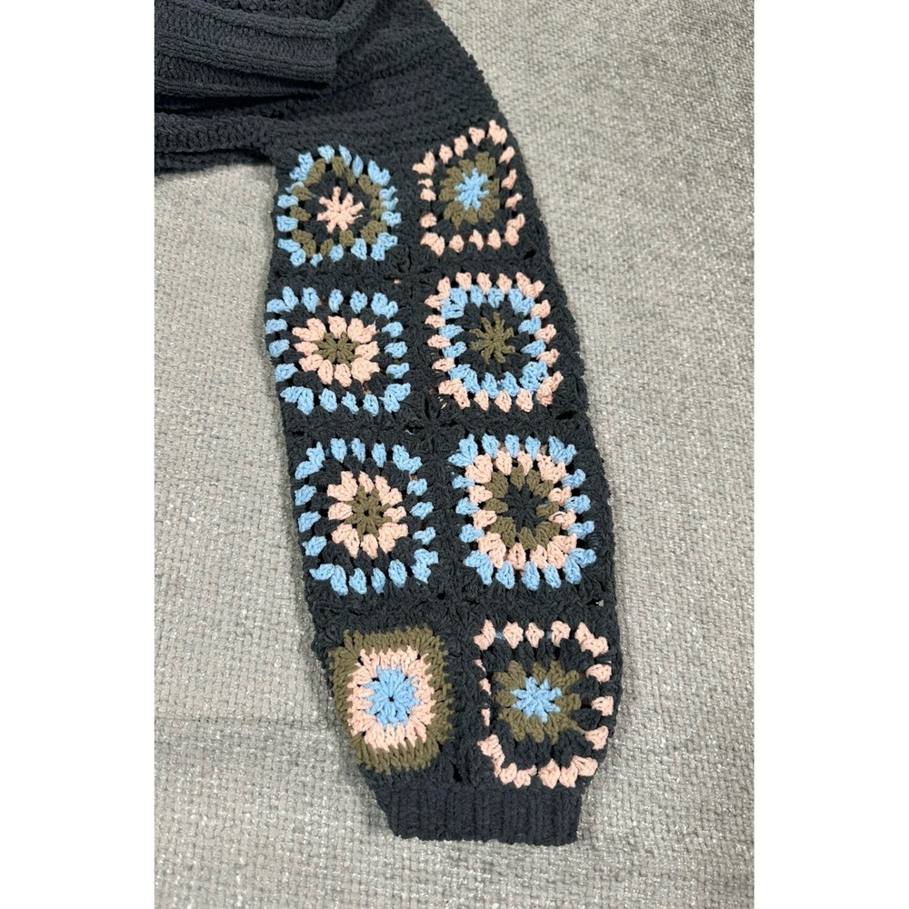 Pol Sweater Womens Large Gray Granny Square Crochet Oversized Boho - Picture 4 of 9